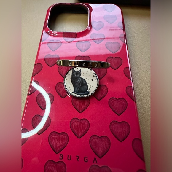 BURGA iPhone 14 Pro Max Heart Case with attached Black Cat Ring - Picture 9 of 15